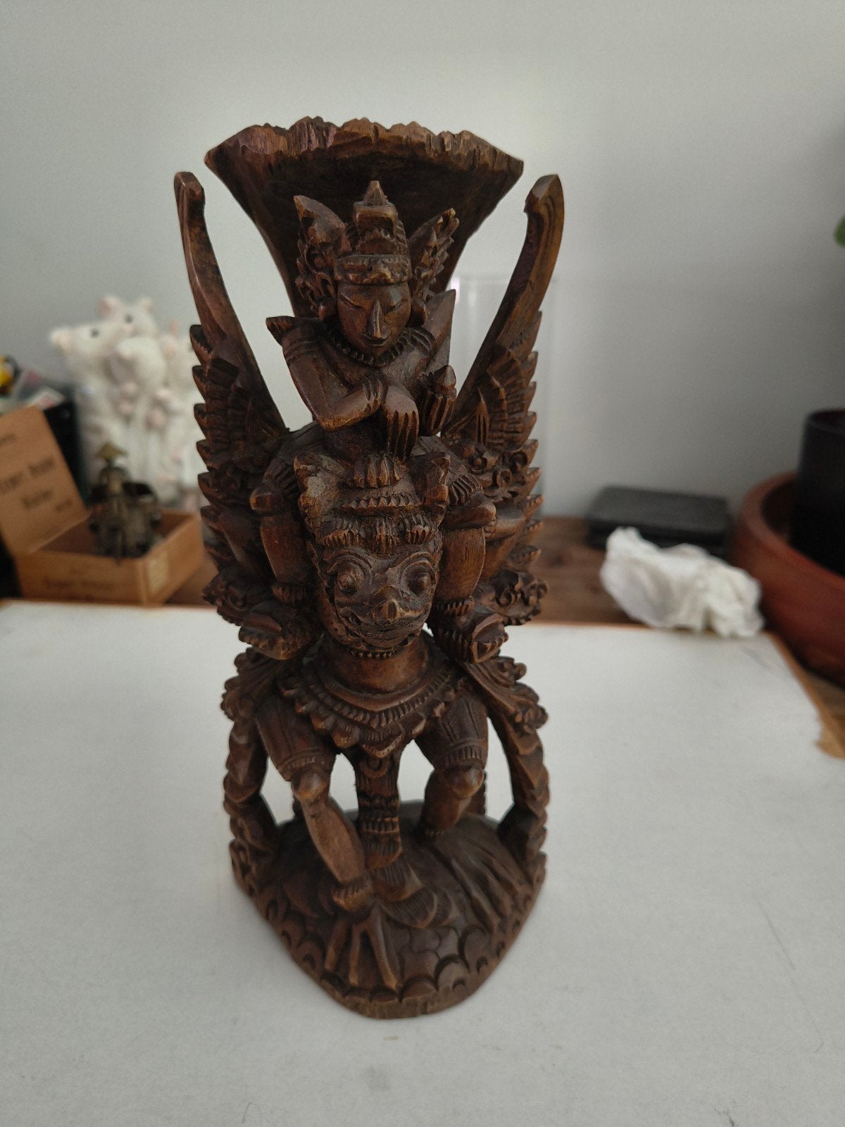 Prachtig Balinees Houtsnijwerk - Vishnu op Garuda (24 cm) -, Ophalen, 20 - 50 cm, Hout, Azië