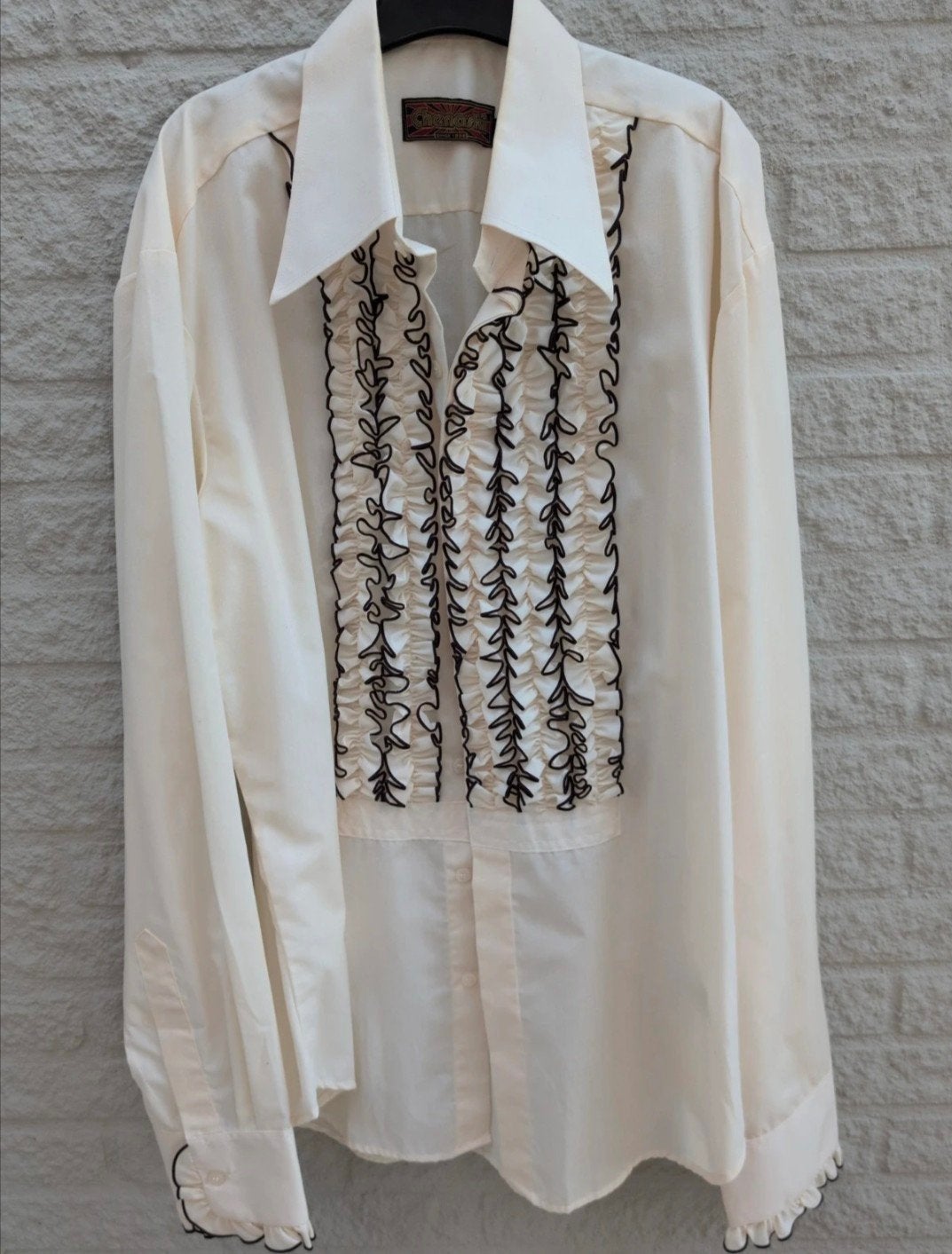 Chenaski XL Heren Overhemd met Ruches - Crème/Zwart, Meerkleurig, Ophalen of Verzenden, Halswijdte 43/44 (XL), Chenaski