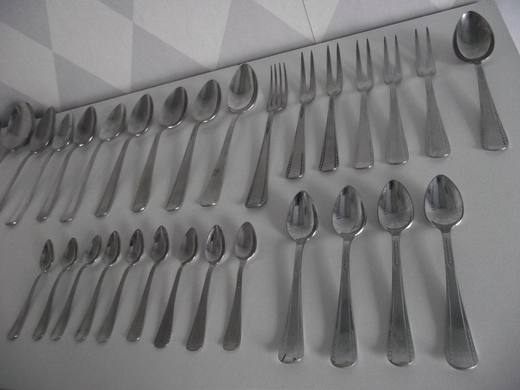 21 vintage NONA parelrand Art deco bestek RVS 1930-1940 p st, Ophalen of Verzenden