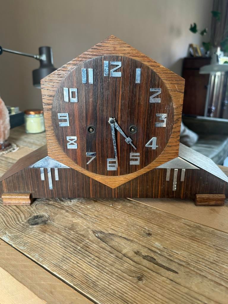 Antieke Art Deco Schouwklok - 1932, Antiek en Kunst, Antiek | Klokken, Ophalen of Verzenden