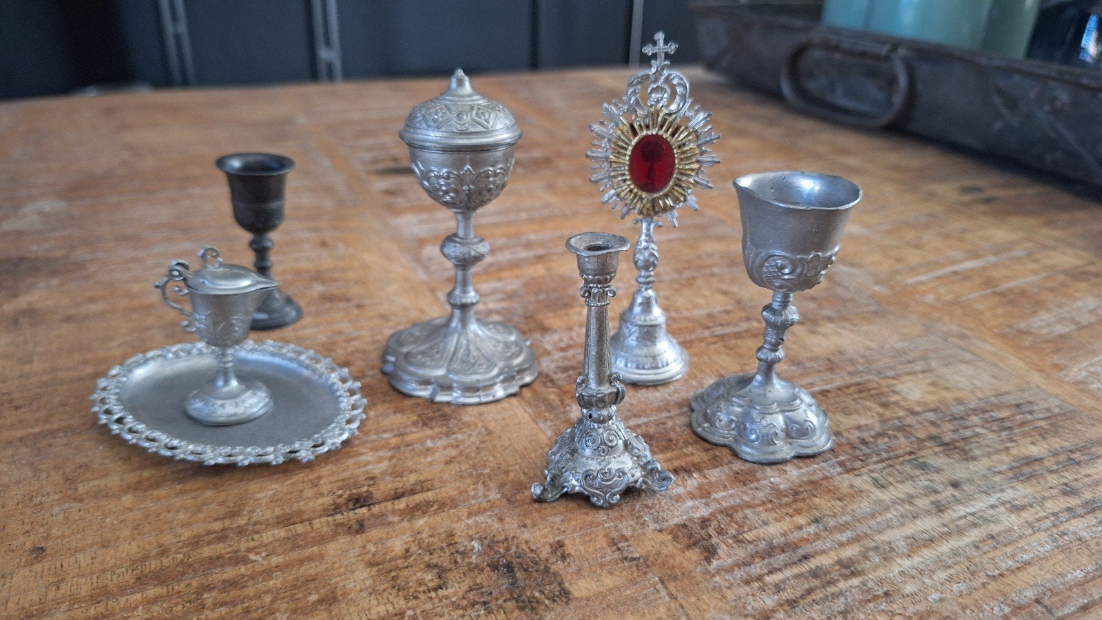 Oude miniatuur altaar kerk spulletjes, zie foto's, Ophalen of Verzenden
