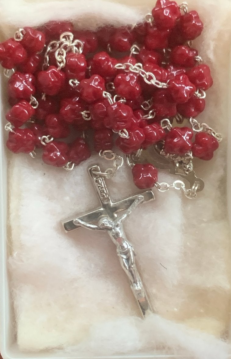 Stenen Rozenkrans met Kruisjes - wijn Rood, Ophalen of Verzenden, Nieuw, Christendom | Katholiek