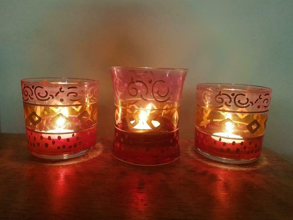 Gekleurde glazen waxinelichthouders - 3 stuks, Ophalen of Verzenden, Rood, Glas
