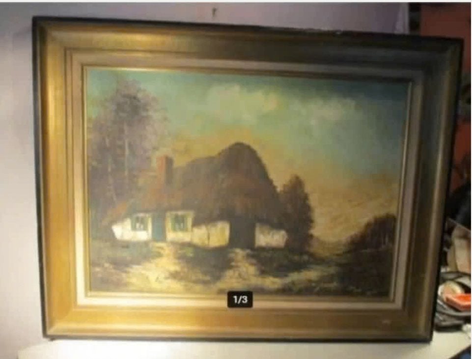 Mooi Oud Geschilderd Werk 'Oude Boerderij' - Nora Verheyden, Doek, Ophalen of Verzenden, Gesigneerd, Landschap