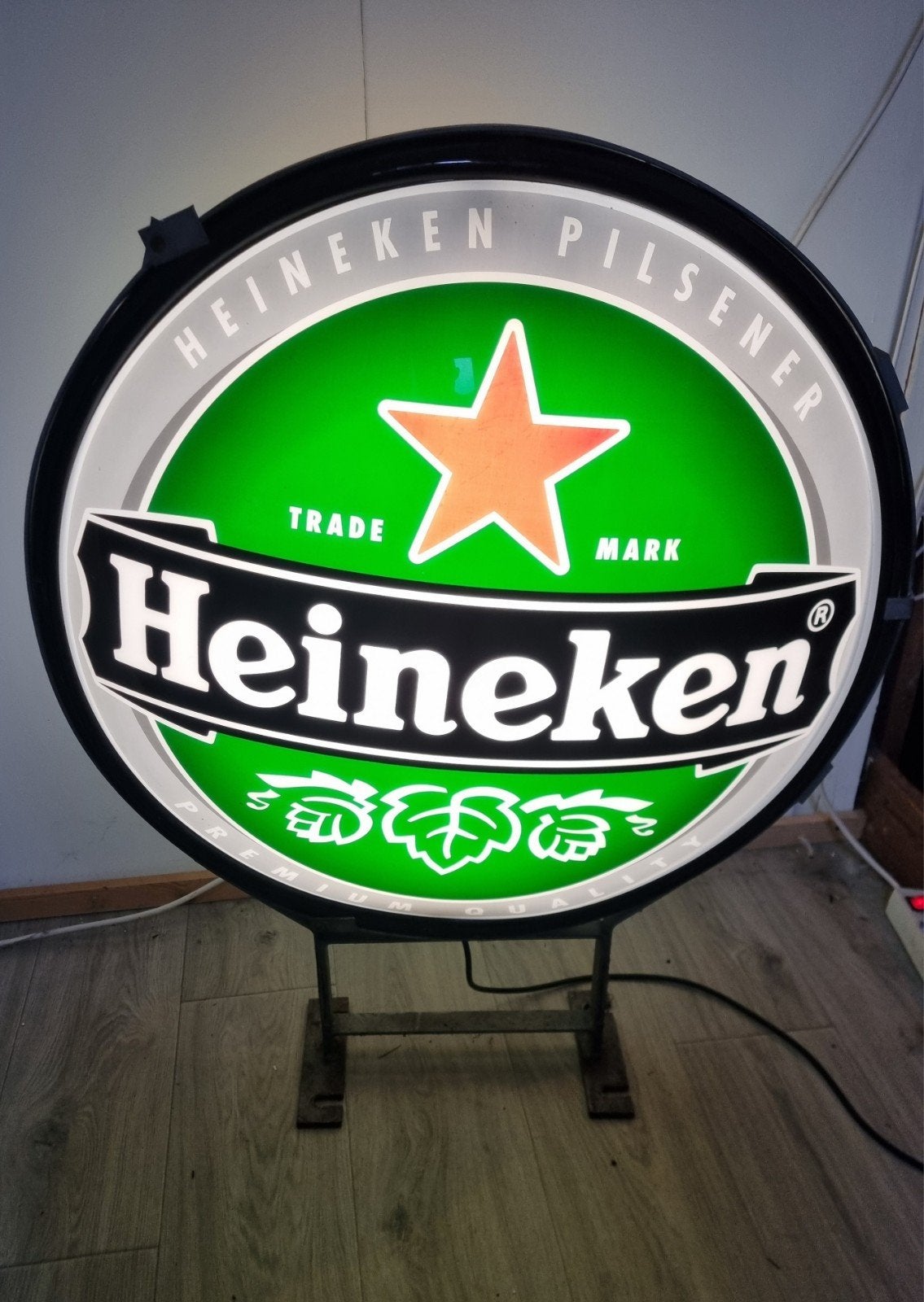 Heineken bier lichtbak gevel lamp verlichting bord, Ophalen, Gebruikt, Reclamebord, Plaat of Schild, Heineken