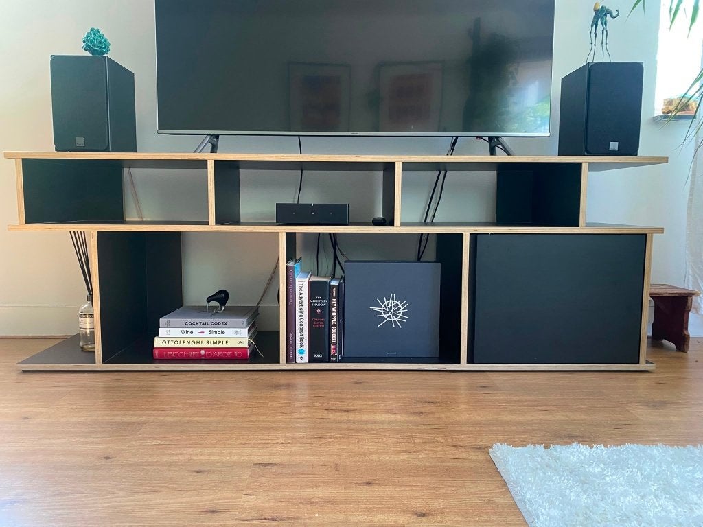 Black TV Cabinet with Storage – 185 cm, Ophalen, Overige materialen, 150 tot 200 cm, Zo goed als nieuw