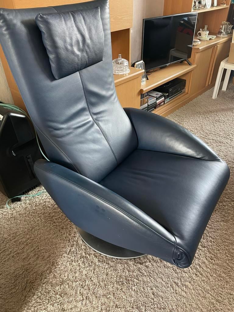 FSM Mate Design elektrisch verstelbare fauteuil blauw leder, Ophalen, Gebruikt, Leer, 75 tot 100 cm