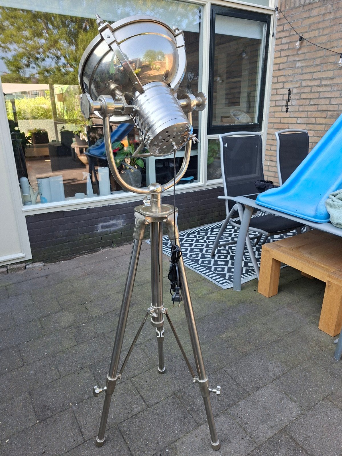 Vintage Studio Spotlamp op Statief - RVS Look, Huis en Inrichting, Ophalen, Gebruikt, Metaal