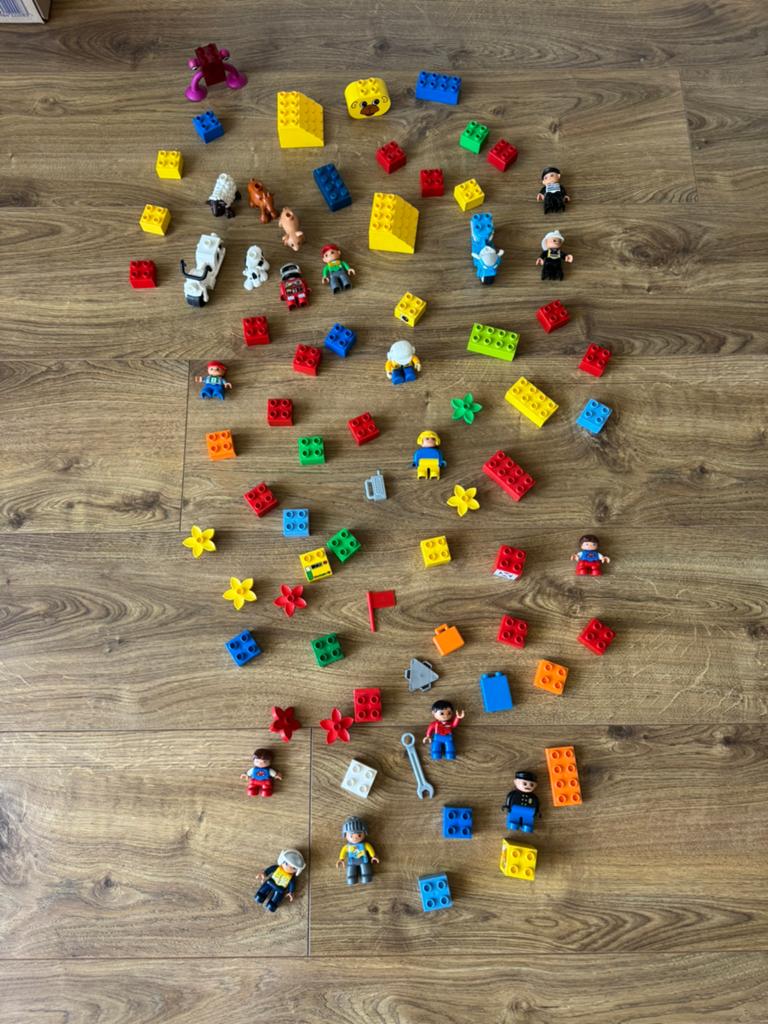 Lego Duplo, blokken, poppetjes, dieren, motoren, Ophalen of Verzenden, Zo goed als nieuw, Duplo