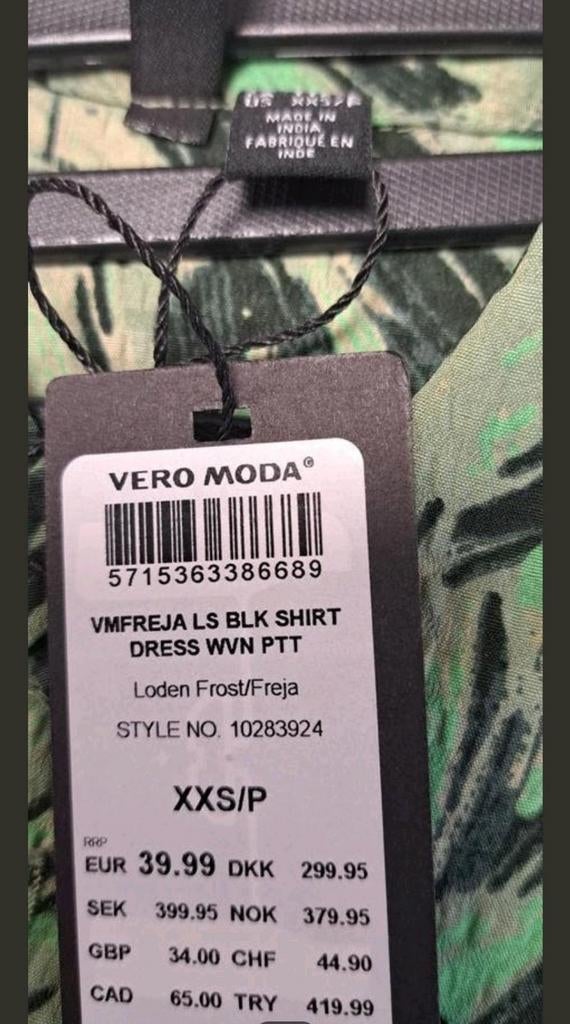 Nieuwe Vero Moda jurk maat XXS - Groen/Zwart print, -, Vero Moda, -, Nieuw