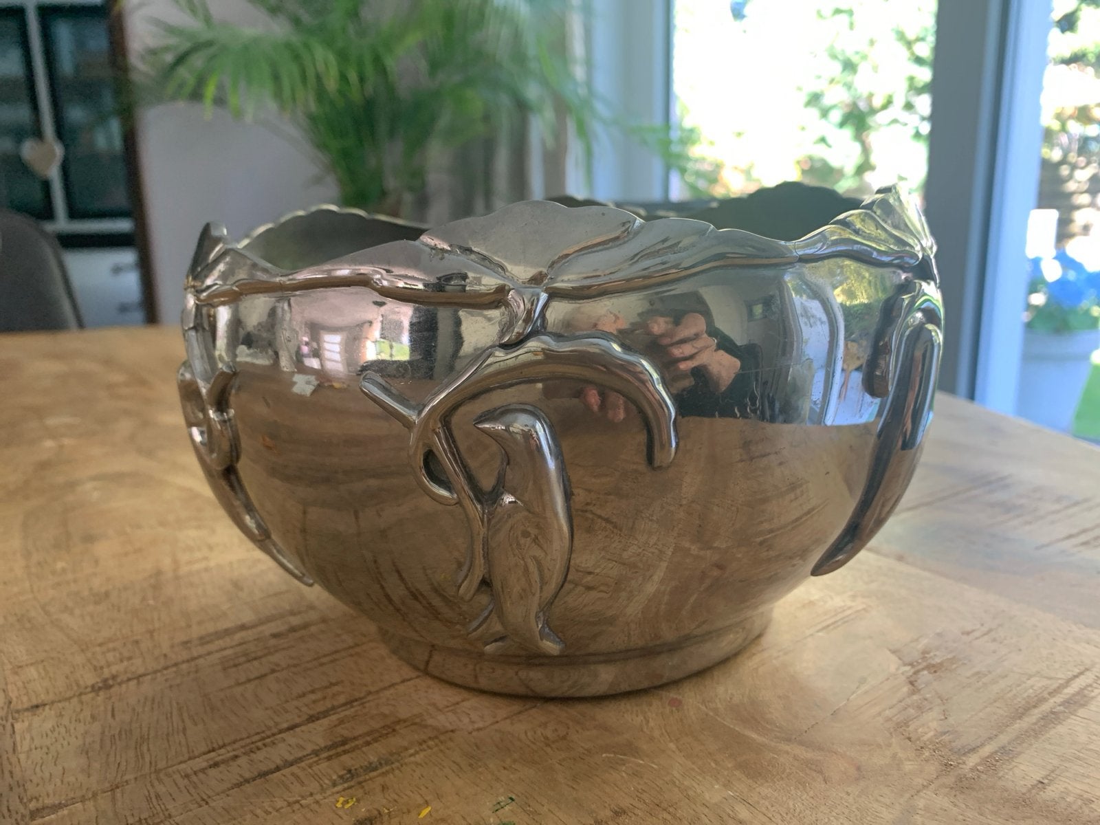 Art Deco styl verzilverde pot met bladeren en vogels 20-12, Ophalen of Verzenden