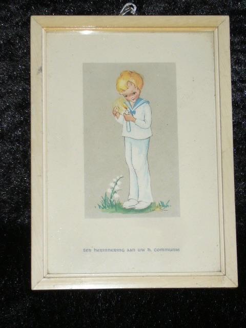 Heilige Communie Vintage Lijstje Prentje, Ophalen, Gebruikt, Kaart of Prent