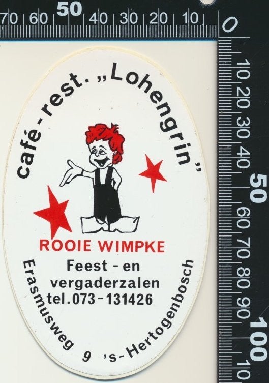 Sticker: Cafe Restaurant Lohengrin - Rooie Wimpke, Ophalen of Verzenden, Zo goed als nieuw, Bedrijf of Vereniging