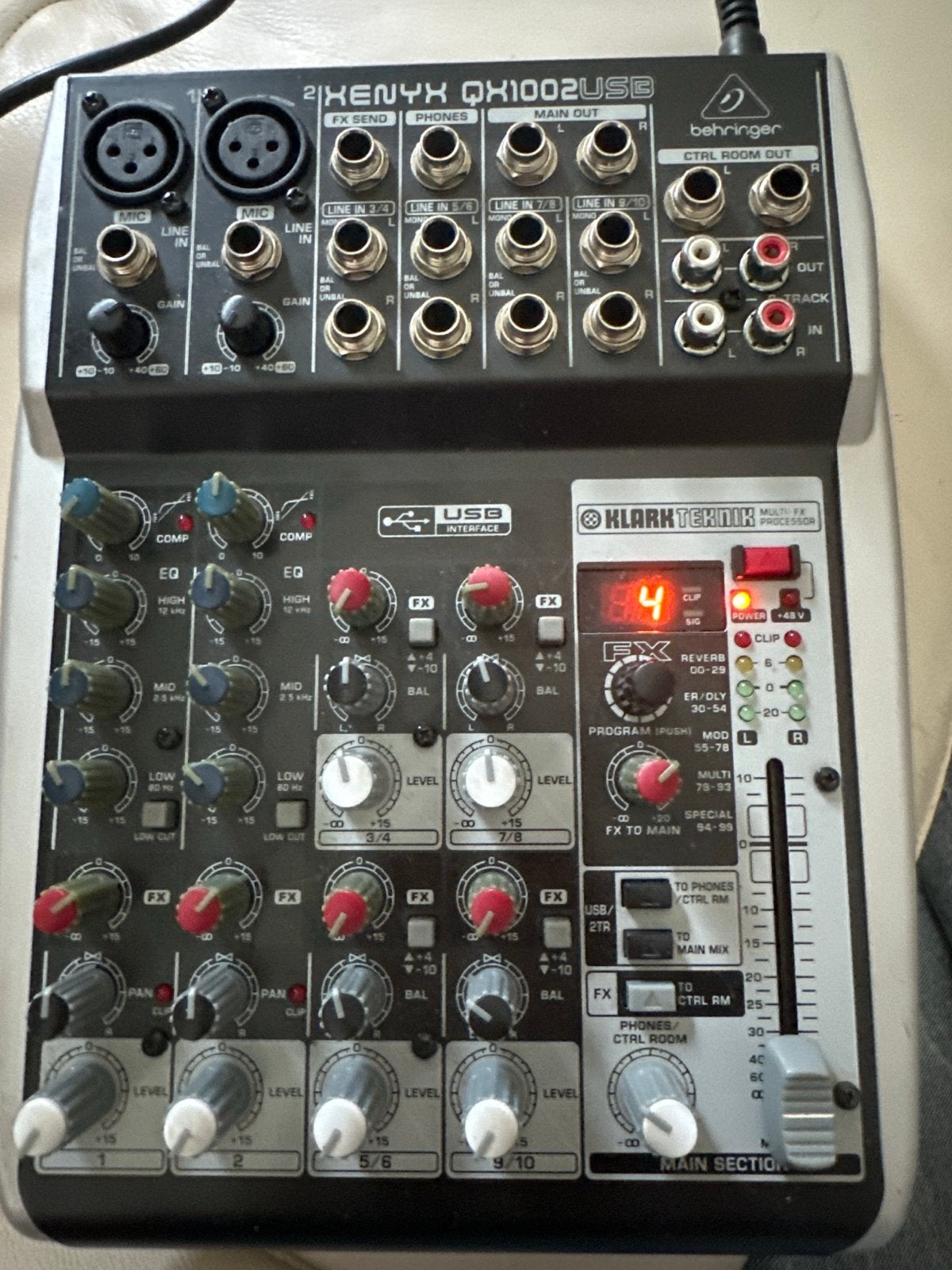 Behringer Xenyx QX1002USB Mixer met Klark Teknik FX, Ophalen of Verzenden, Gebruikt, 5 tot 10 kanalen, Microfooningang