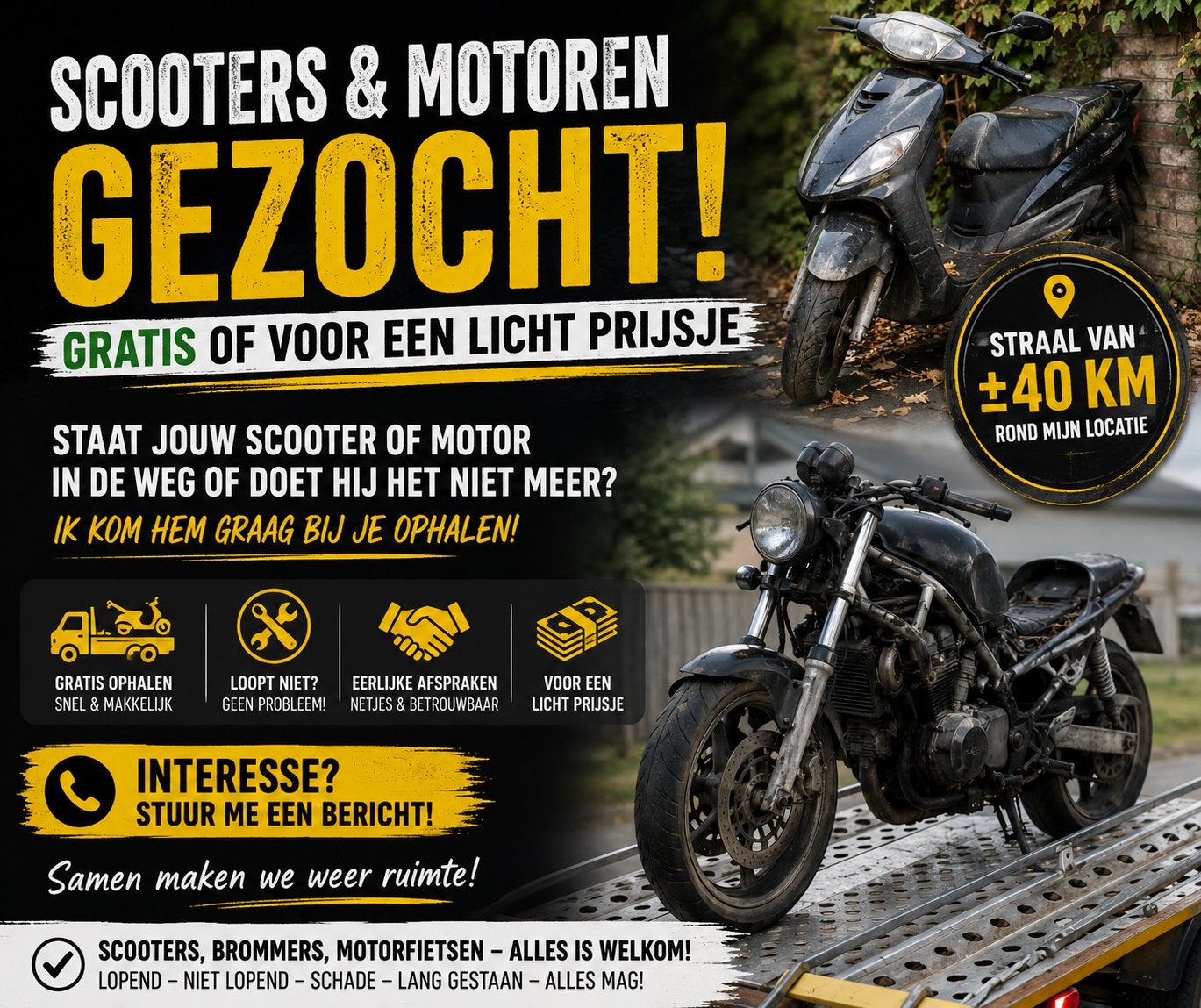 ️ GEZOCHT: SCOOTERS & MOTOREN!, Ophalen, Zo goed als nieuw