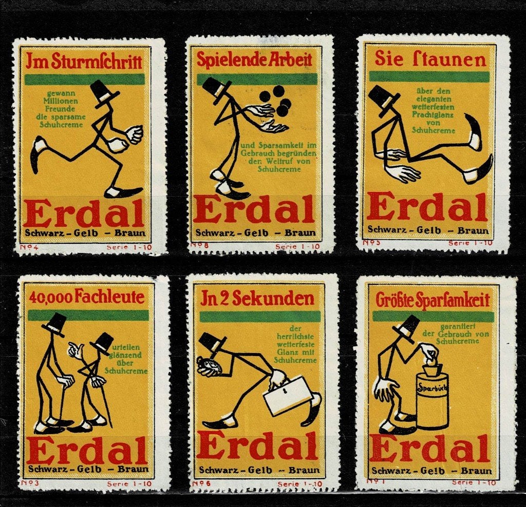 6 sluitzegels Duitsland ERDAL Schuhcreme, Ophalen of Verzenden, Overige thema's