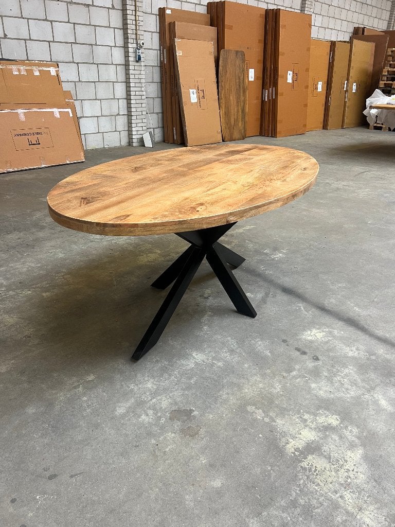 Ovale mango eettafel 190x100cm incl. spinpoot, Ophalen, Nieuw, 50 tot 100 cm, Vijf personen of meer