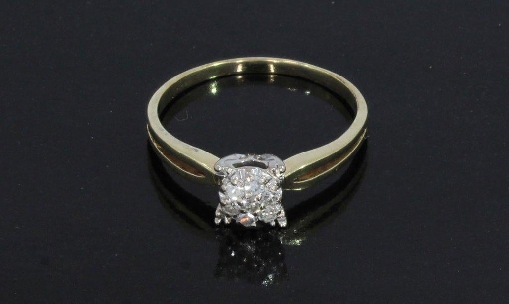 7 diamanten design 14k gouden briljant dames ring rozet, 18 tot 19, Voordeelsieraden, Verzenden, Zo goed als nieuw