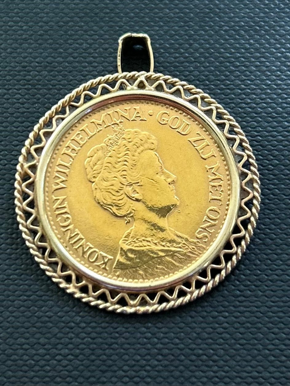 Gouden 10 Gulden munt Koningin Wilhelmina 1913 in hanger, Ophalen, Goud, Koningin Wilhelmina, Losse munt