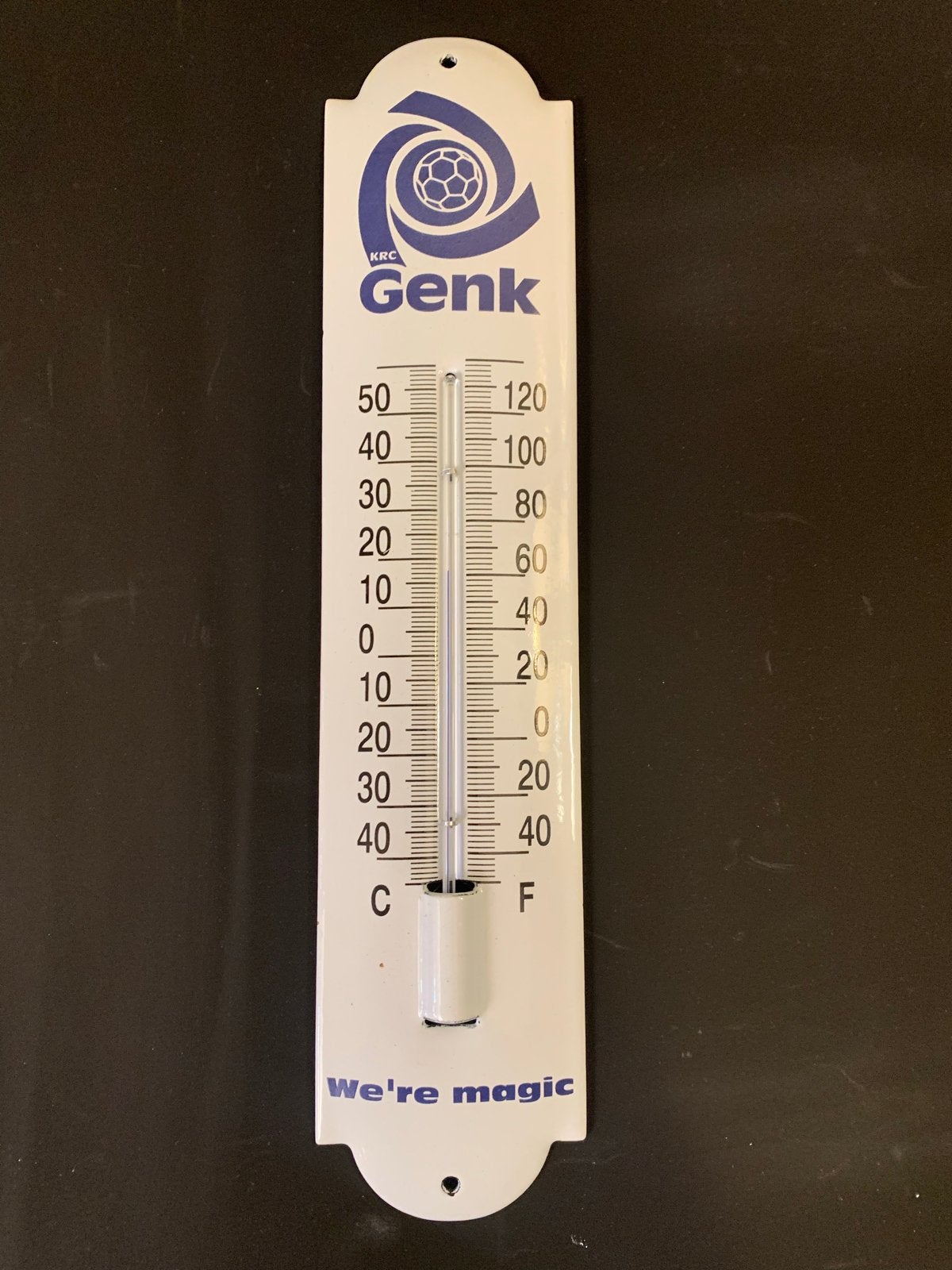 KRC Genk Thermometer - Emaille - We're magic, Gebruikt, Metaal, Ophalen of Verzenden, Overige merken