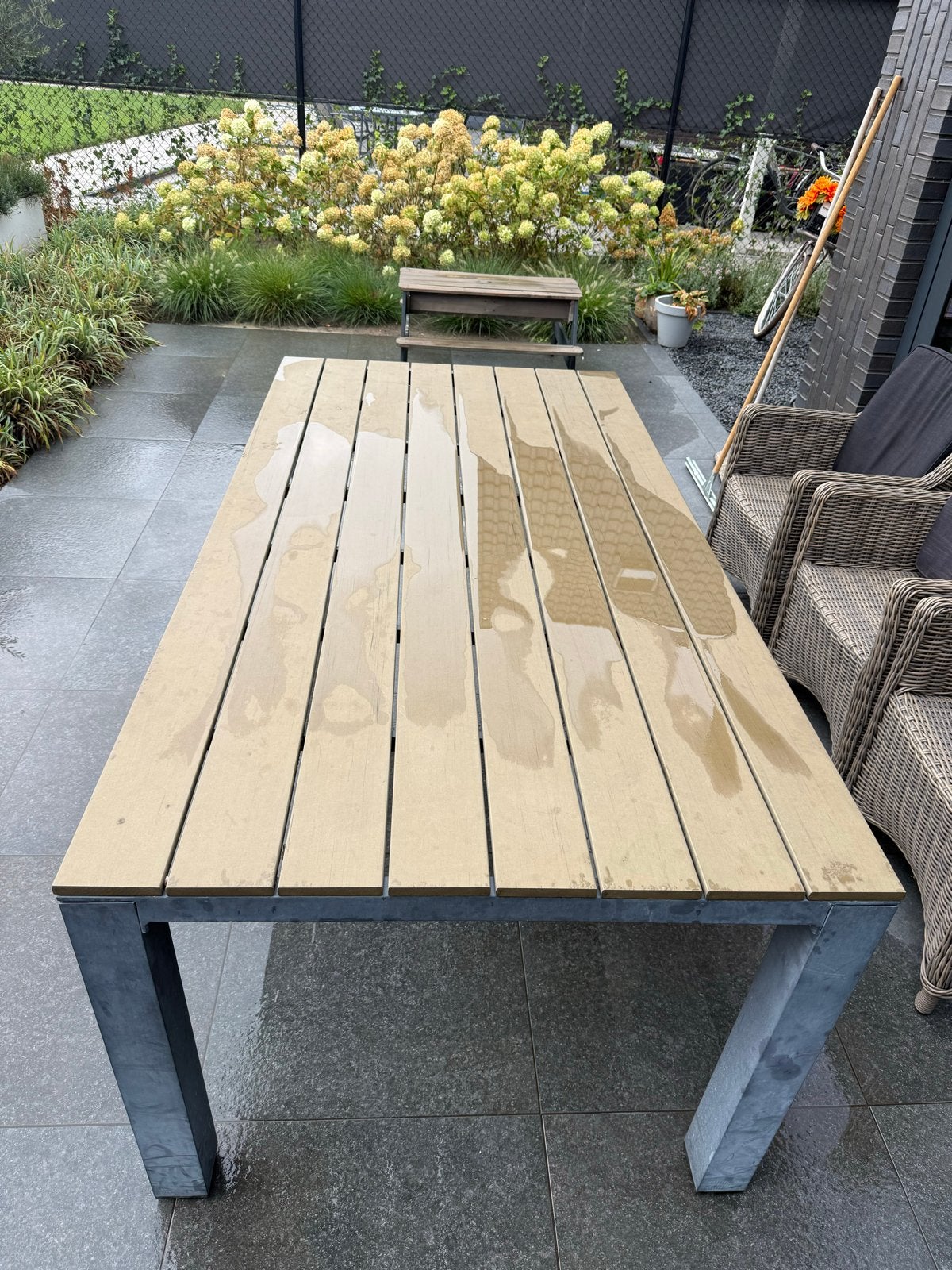 Tuintafel 200x100 cm met aluminium poten en polywood blad, Ophalen, Gebruikt, Rechthoekig, Aluminium