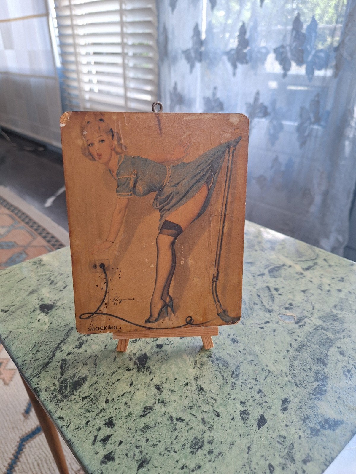 Vintage Pin-up Schilderij "Shocking" op Ezeltjel, Ophalen of Verzenden