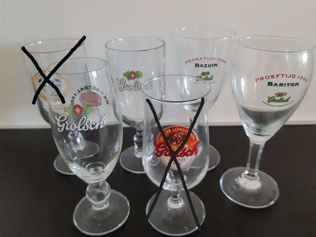 Grolsch bierglazen 4 stuks verschillende zie foto's, Ophalen of Verzenden, Zo goed als nieuw, Glas of Glazen, Grolsch