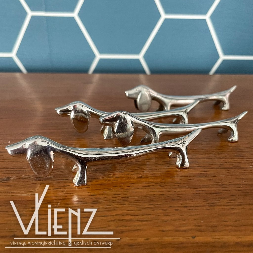 Set van vier vintage messenleggers Teckels, honden, Ophalen of Verzenden, Huis en Inrichting