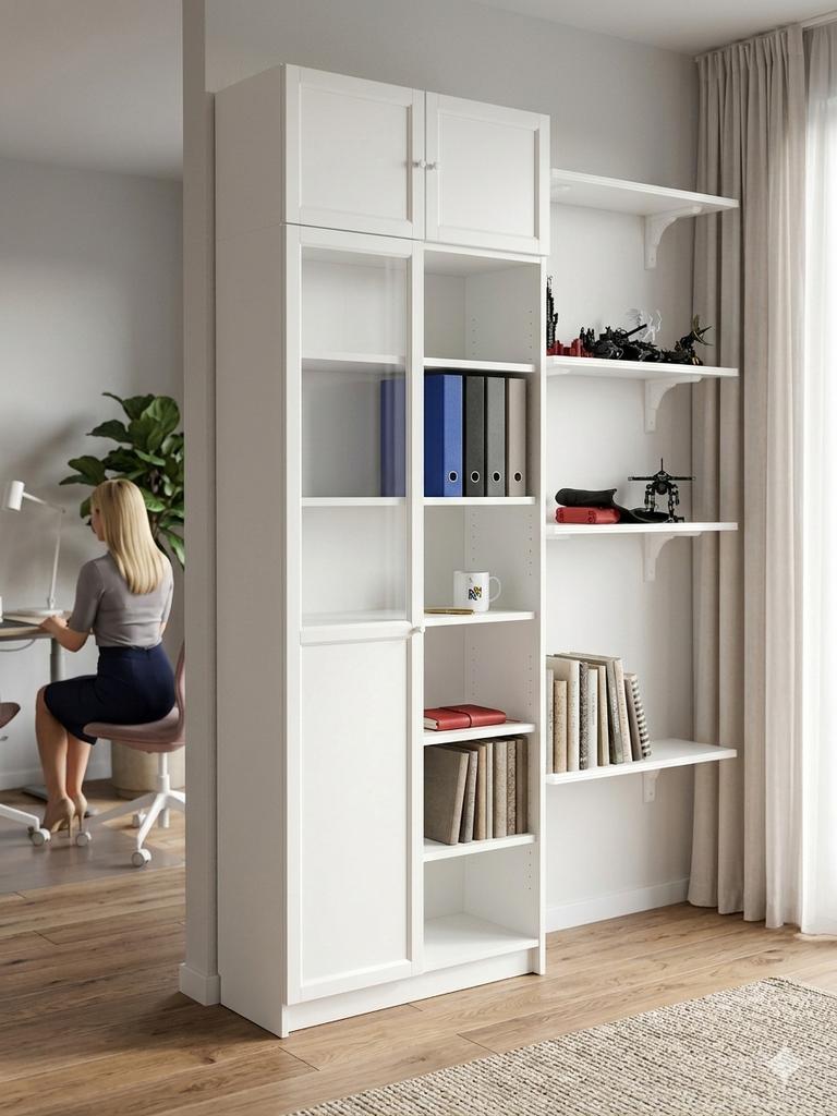IKEA Billy / Oxberg Vitrinekast & Boekenkast – Wit, Huis en Inrichting, Ophalen, 200 cm of meer, 50 tot 100 cm, Zo goed als nieuw