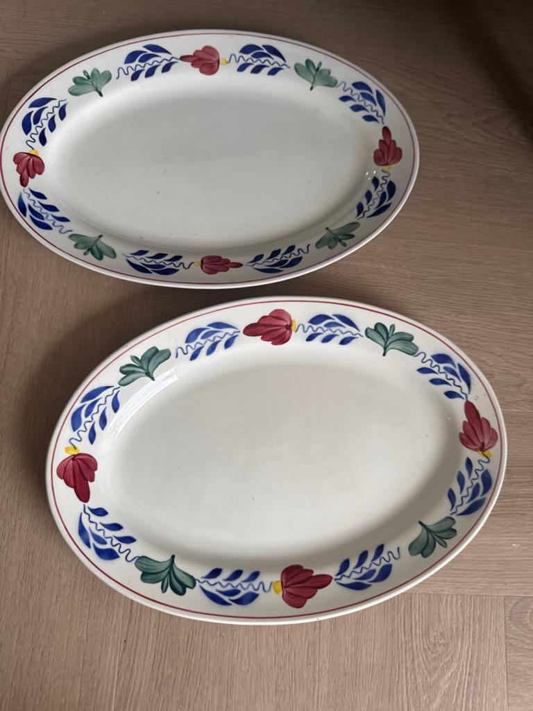 2 Ovale Schalen Boerenbont Stijl - Gebruikt, Antiek en Kunst, Antiek | Servies los, Ophalen