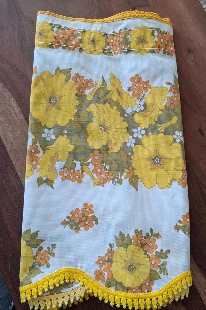 Jaren '70 Gordijn Geel Oranje Bloemenprint 55x238cm, Ophalen of Verzenden, Gebruikt
