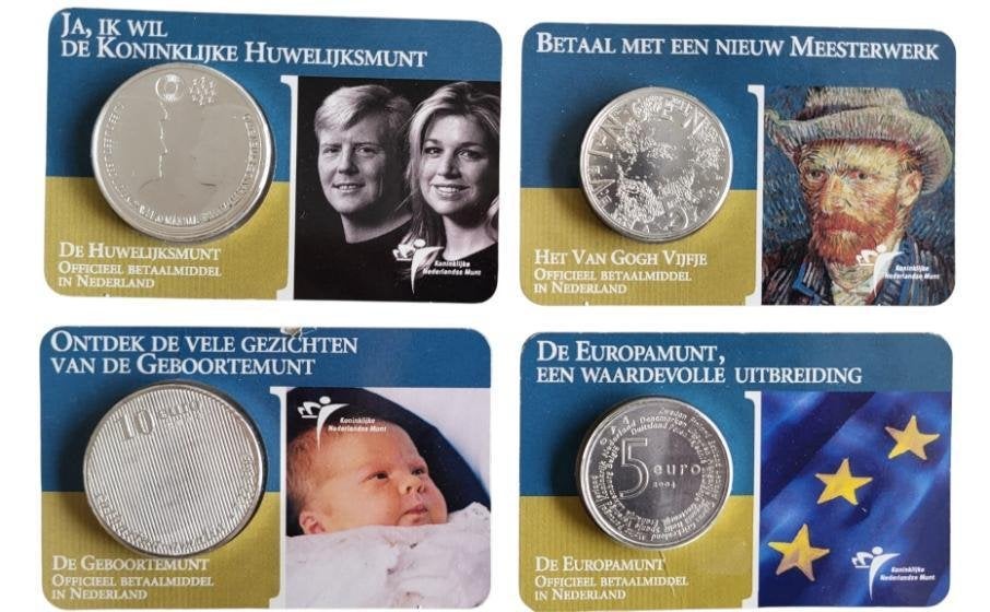 Nederland set 1e 4 coincards 5 en 10 Euro 2002 t/m 2004
