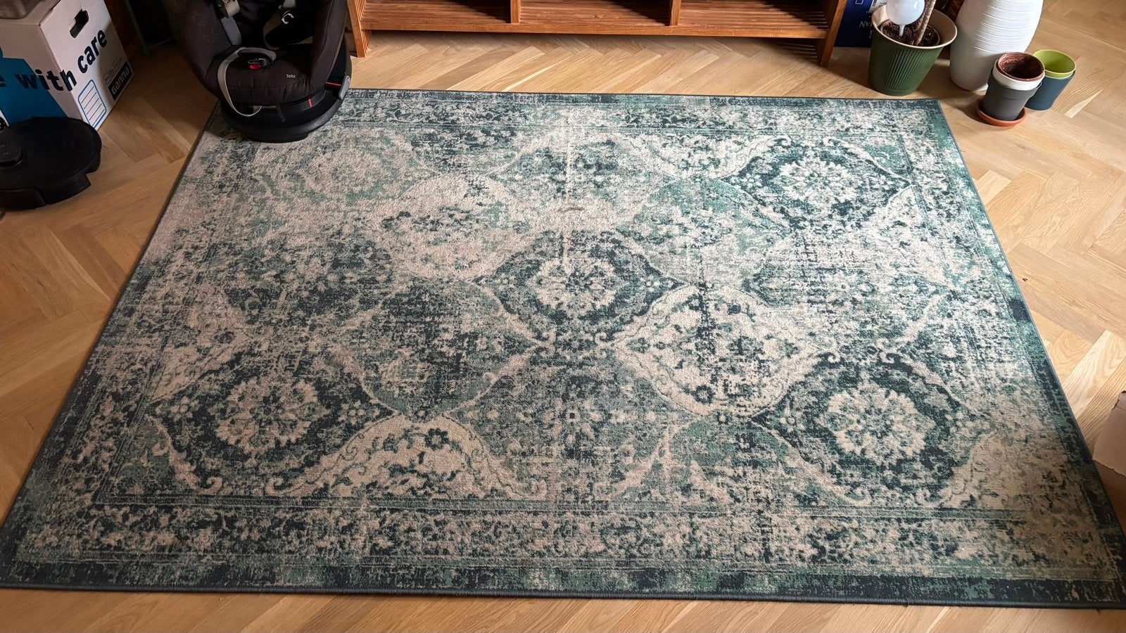 IKEA Kleed 169x232cm - Groen/Beige Medaillon Patroon, Ophalen, Gebruikt, 150 tot 200 cm, 200 cm of meer