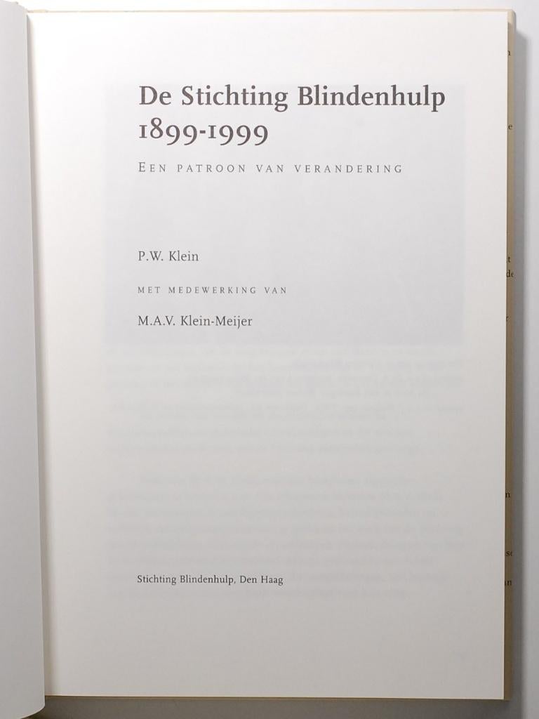 De Stichting Blindenhulp 1899-1999, Verzenden, 20e eeuw of later, Zo goed als nieuw