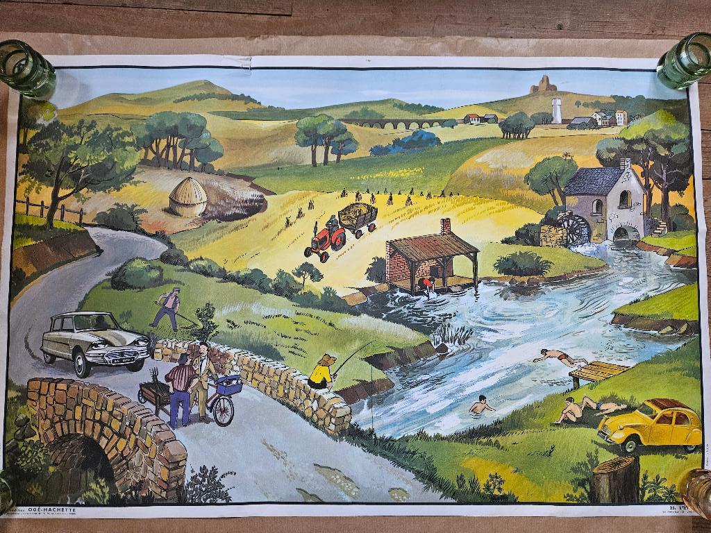 vintage franse schoolplaat, Verzenden, Stad- en Dorpsgezichten