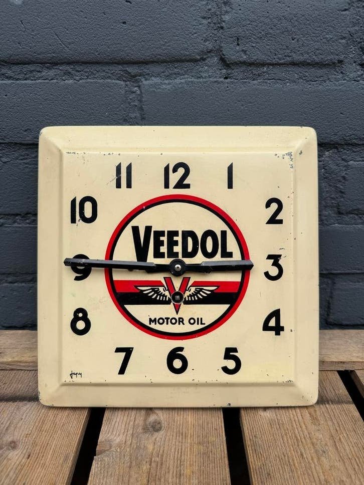 Vintage Veedol Motor Oil Klok - Garage Decoratie, Reclamebord, Gebruikt, ., Ophalen of Verzenden