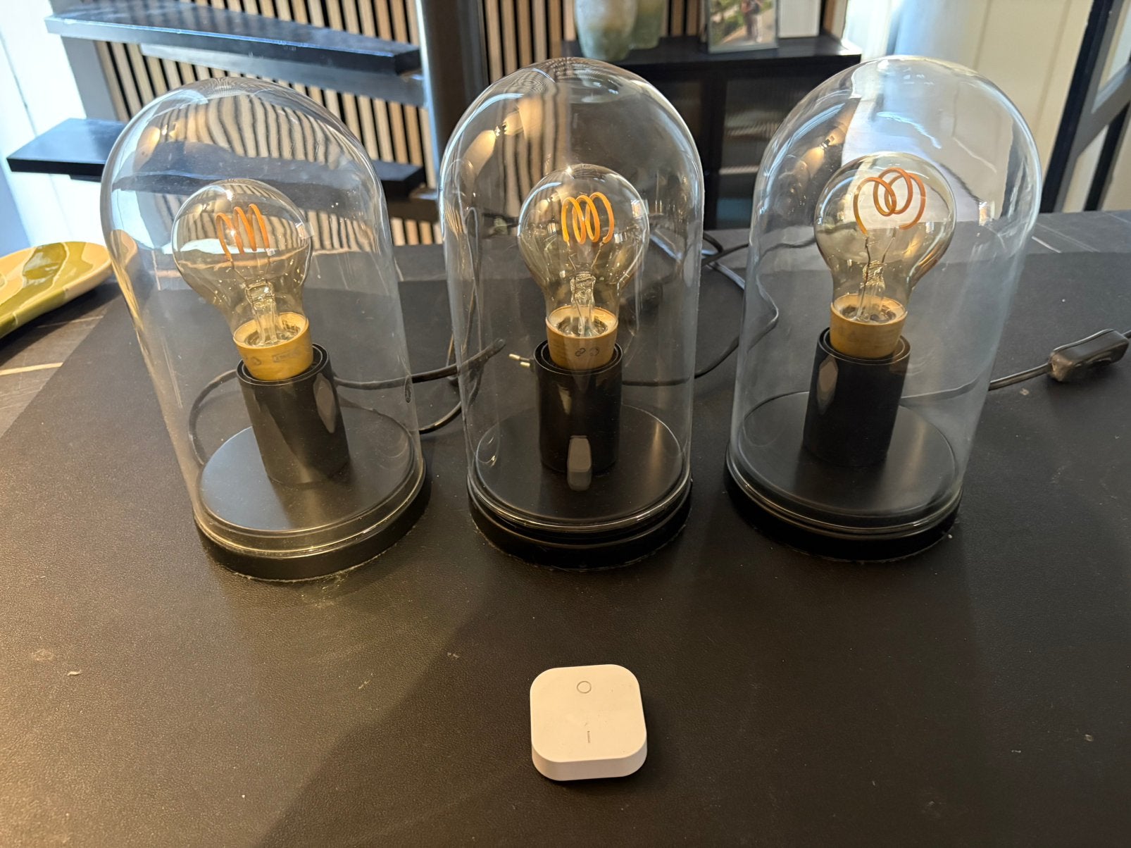 3x ikea ropudden met ikea slimme lamp en schakelaar, Ophalen, E27 (groot), Glas, Zo goed als nieuw