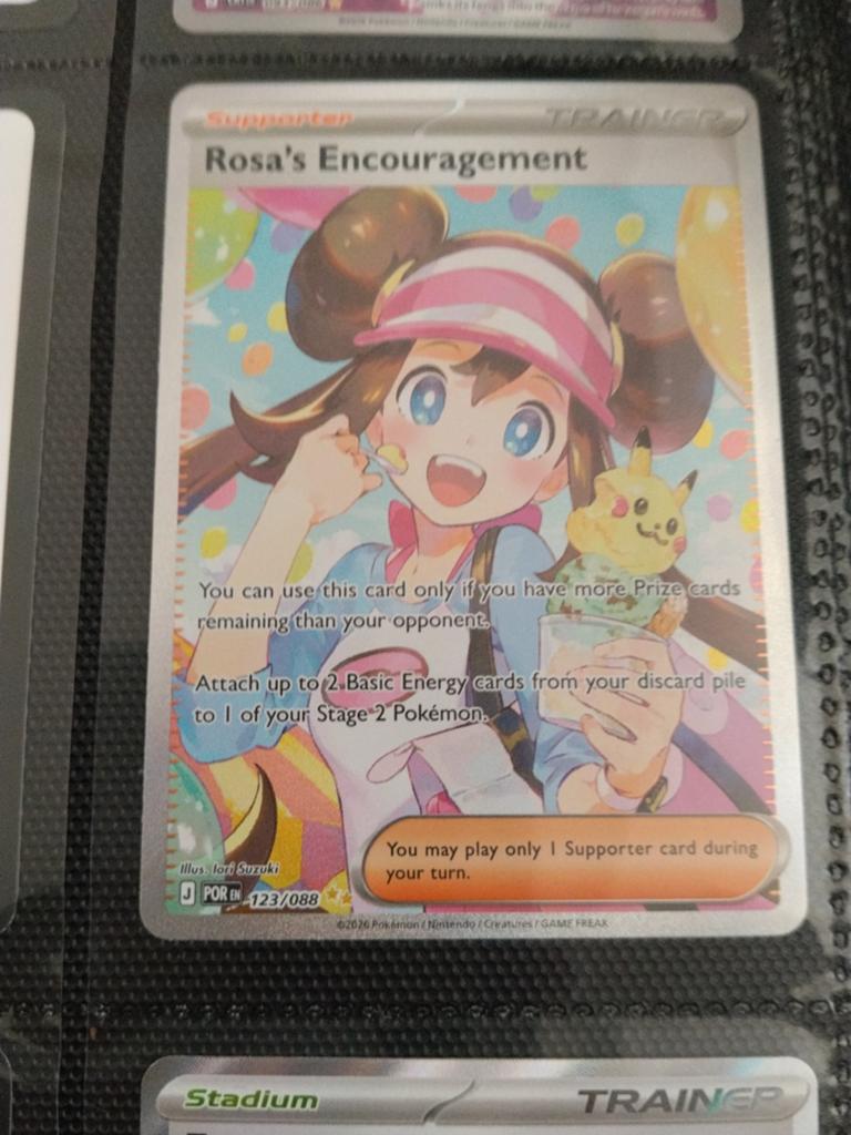 Pokémon TCG: Rosa's Encouragement Full Art Trainer Kaart, Ophalen of Verzenden, Zo goed als nieuw, Losse kaart, Foil
