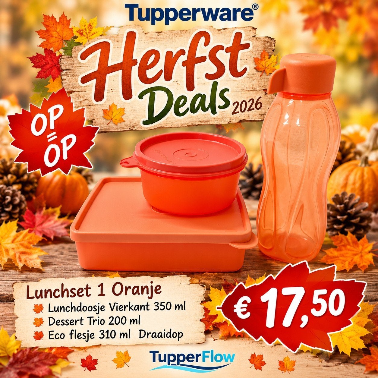 TUPPERWARE Lunchset1 -doos - bewaarbakje - beker - drinkfles, Ophalen of Verzenden, Nieuw