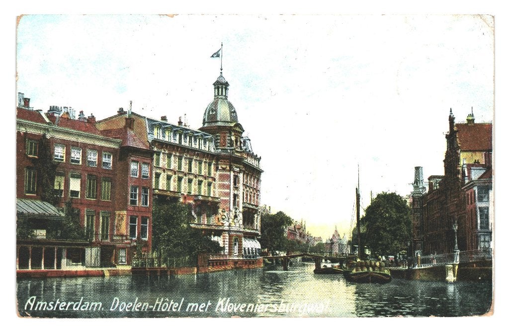 968363	Amsterdam	Doelen Hotel	Kloveniersbrugwal	1907, Ophalen of Verzenden, Voor 1920, Gelopen, Noord-Holland