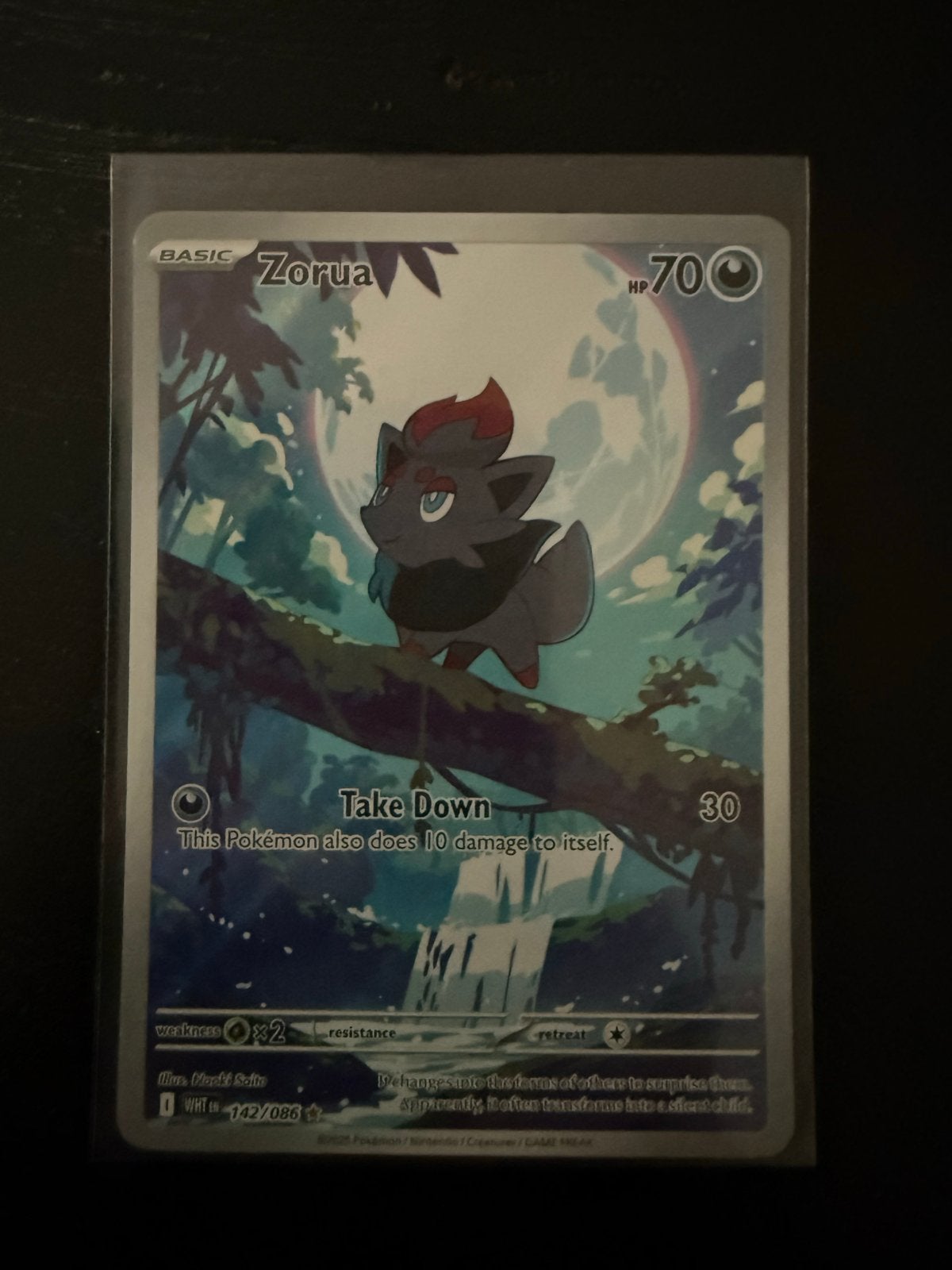 Zorua Illustration Rare 142/086 White Flare Pokémon Kaart, Ophalen of Verzenden, Zo goed als nieuw, Losse kaart, Foil