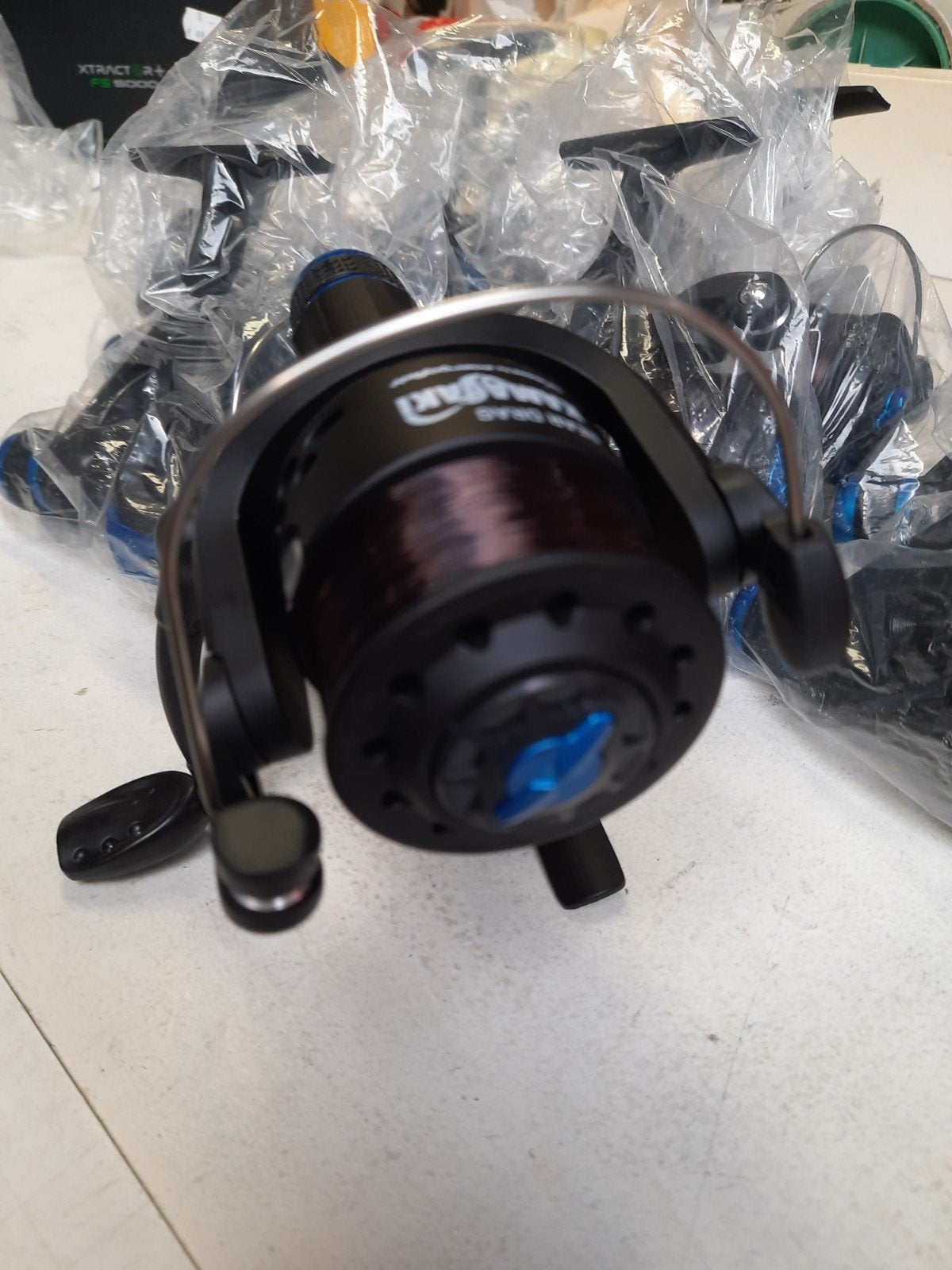Partij van 8 kamasaki thunder werpmolens. Incl. Nylon, Molen, Nieuw, Ophalen of Verzenden, Kamasaki