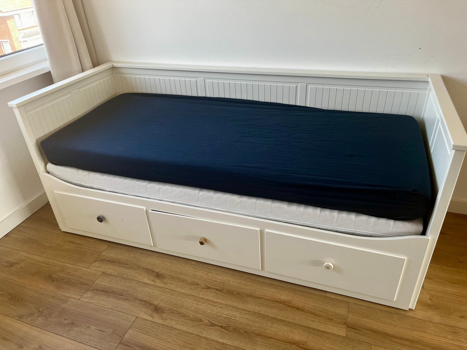 Ikea hemnes bed bank uitschuifbed, Ophalen, Gebruikt, Wit, Tweepersoons