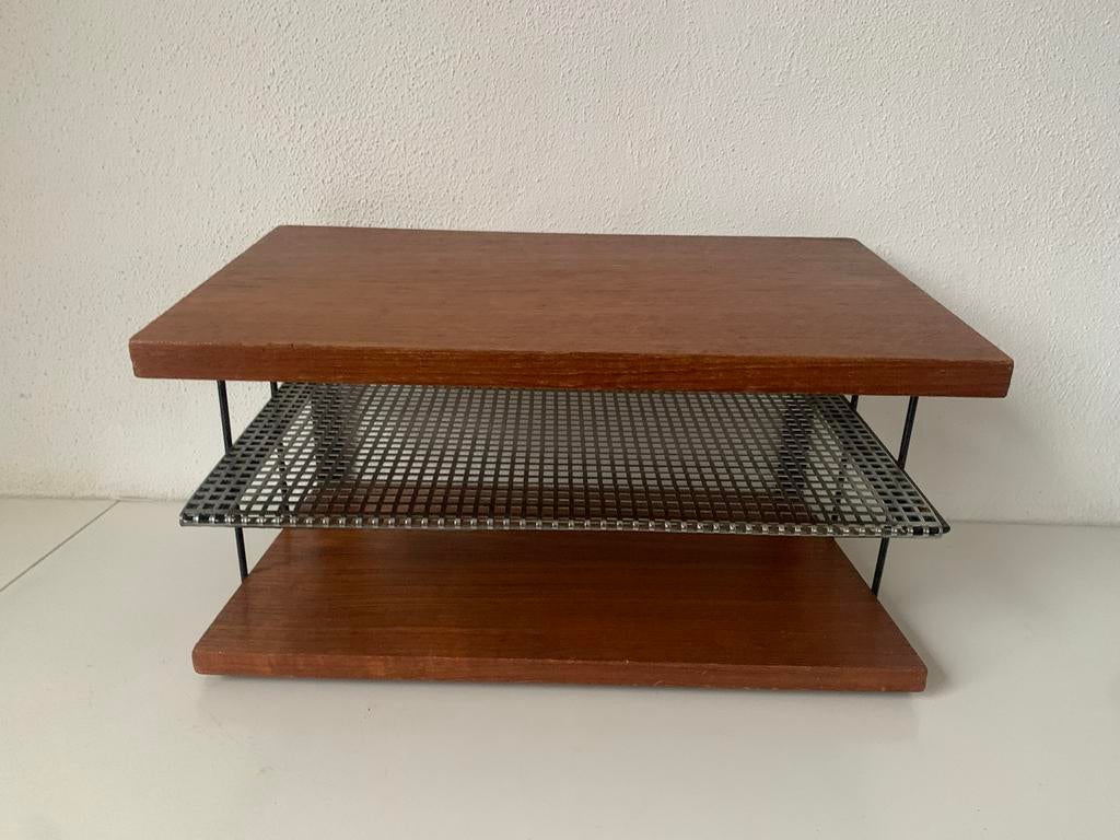Vintage Houten Bureau Organizer met Metalen Rooster, Ophalen of Verzenden, Gebruikt