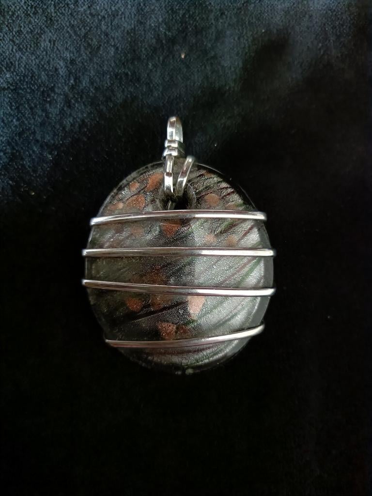 Ronde glazen hanger met zilver- en goudfolie accenten, Ophalen of Verzenden, Zilver, Zilver