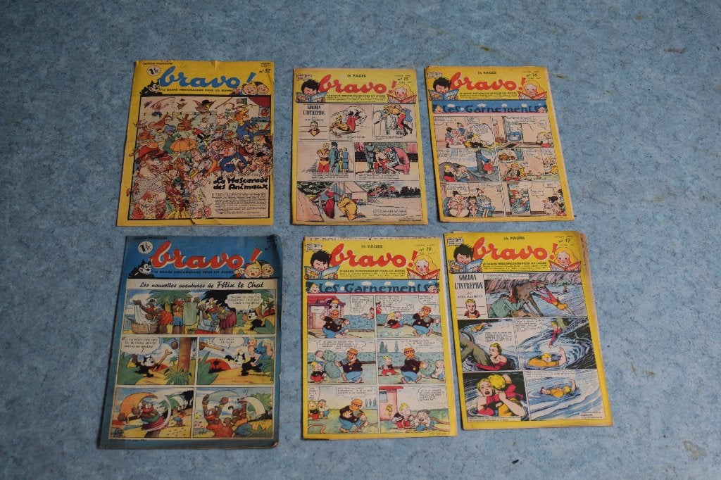 Lot 6 Stripboek tijdschrift Bravo 1940 1947 strip, Eén stripboek, Ophalen of Verzenden, Gelezen
