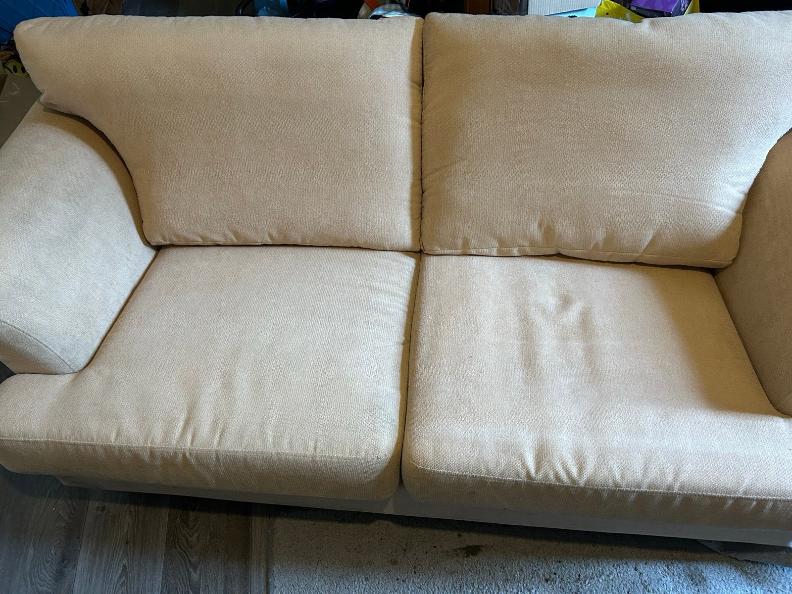 Comfortabele tweepersoonsbank - Beige stof, 150 tot 200 cm, Tweepersoons, 75 tot 100 cm, Ophalen of Verzenden