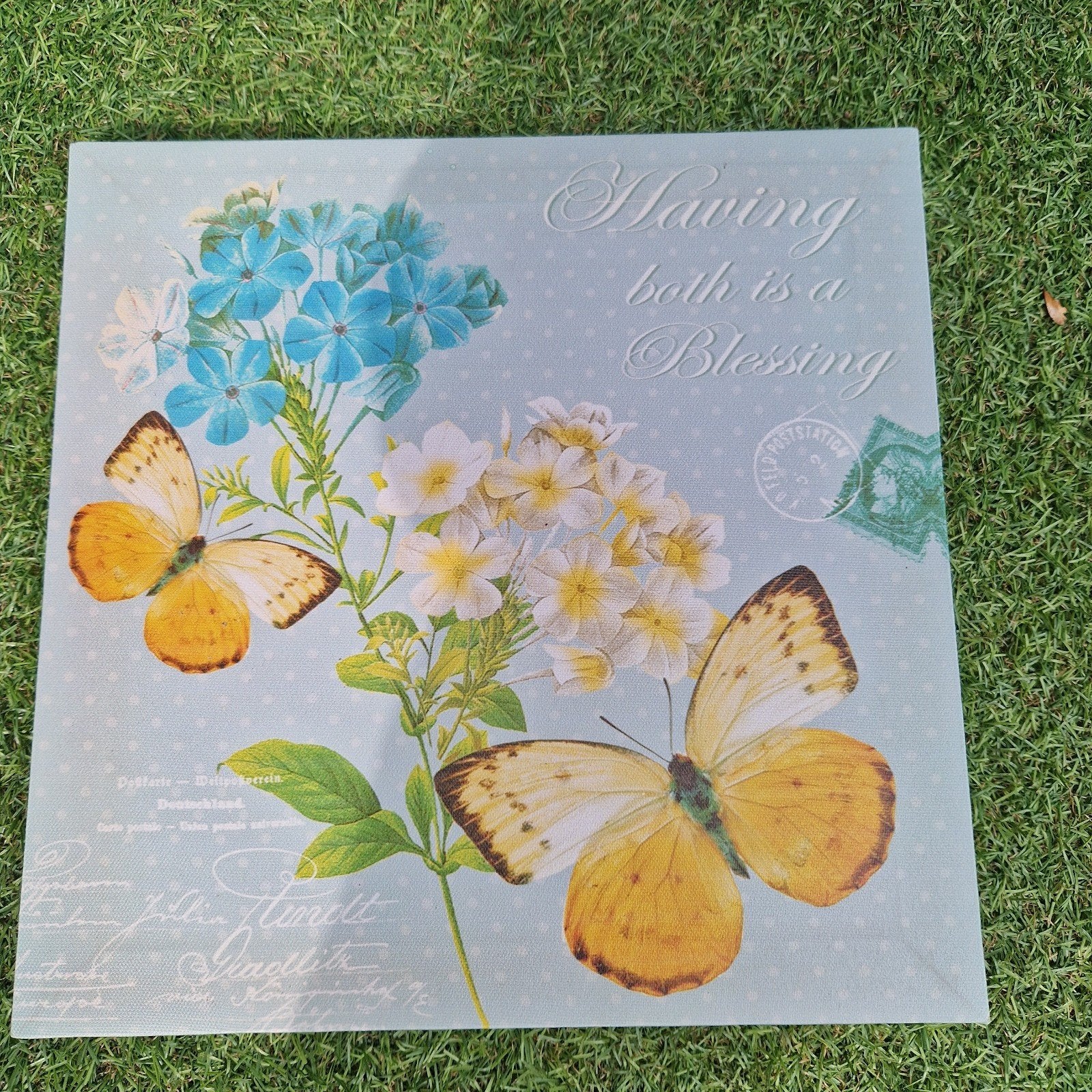 Schilderij met vlinders en bloemen, Minder dan 50 cm, Gebruikt, Ophalen of Verzenden, Schilderij
