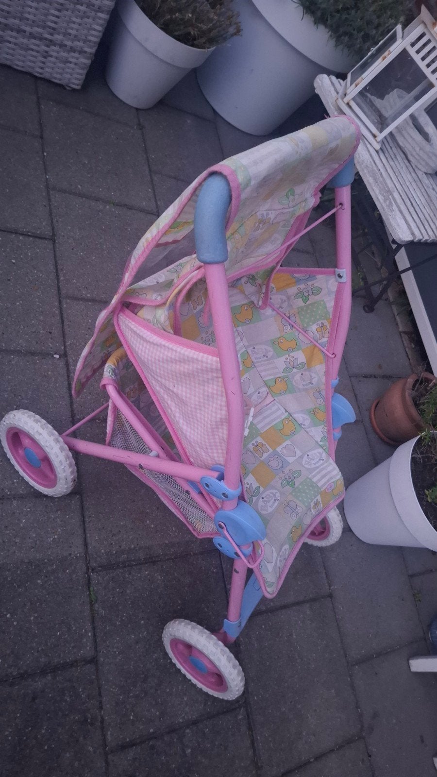 Roze poppenwagen met vrolijke print, Ophalen, Gebruikt, Meisje