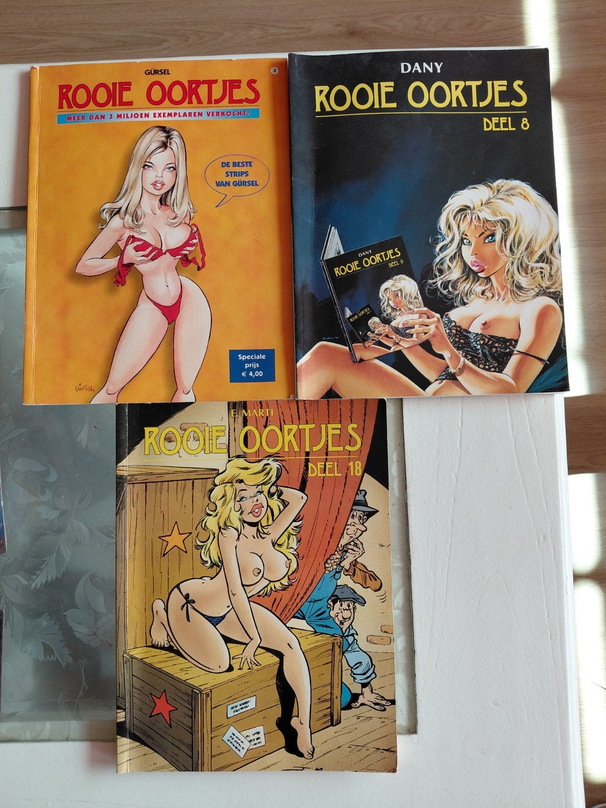 Rooie Oortjes deel 3,8,18 stripboeken., Boeken, Meerdere stripboeken, Ophalen of Verzenden, Gelezen